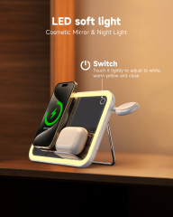 LED Makeup Mirror with Qi2 15W Triple Wireless Charger for AirPods, Phone & Watch - B2B Exclusive