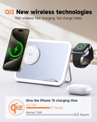 LED Makeup Mirror with Qi2 15W Triple Wireless Charger for AirPods, Phone & Watch - B2B Exclusive
