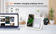 LED Makeup Mirror with Qi2 15W Triple Wireless Charger for AirPods, Phone & Watch - B2B Exclusive