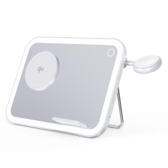 LED Makeup Mirror with Qi2 15W Triple Wireless Charger for AirPods, Phone & Watch - B2B Exclusive