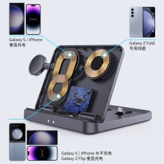 KCFold5 3-in-1 Wireless Charger Suitable for Samsung Flip5 Phone, Watch, Earphones, Foldable Desktop Stand