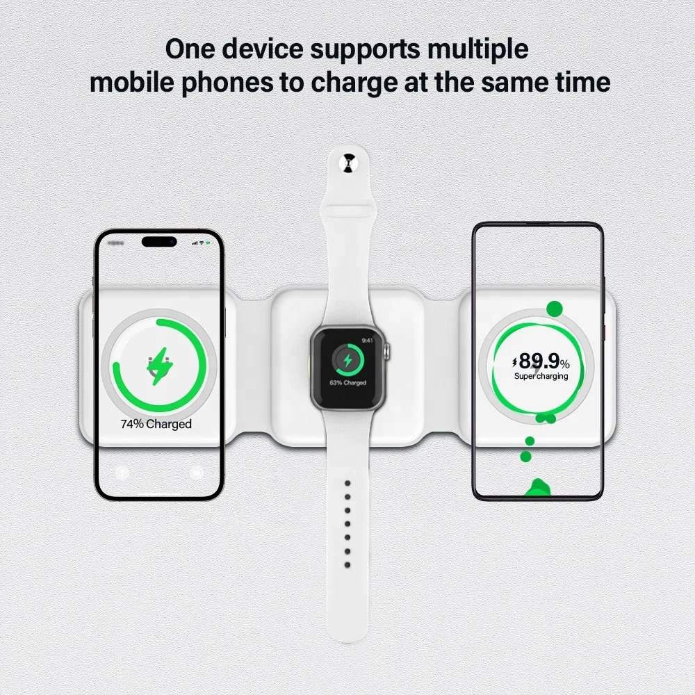 3 In 1 Wireless Charger Magnetic Foldable Charging Station Travel Charger For Iphone Charger Power Adapter