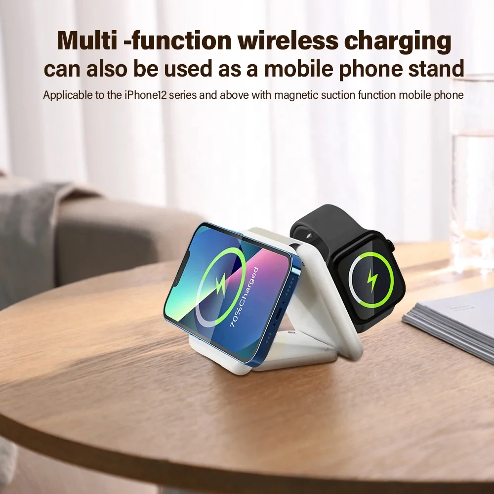 3 In 1 Wireless Charger Magnetic Foldable Charging Station Travel Charger For Iphone Charger Power Adapter