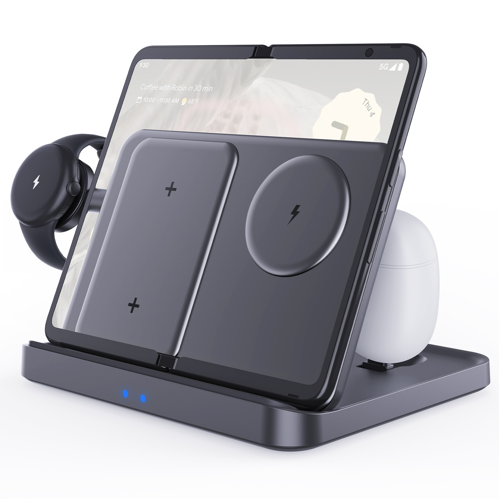 KCFold5 3-in-1 Wireless Charger Suitable for Samsung Flip5 Phone, Watch, Earphones, Foldable Desktop Stand