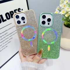 "Gradient Full-Diamond Phone Case with Magnetic Suction, Electroplated Gradient Colorful"