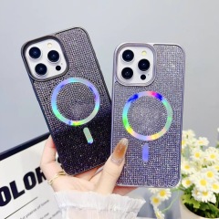 "Gradient Full-Diamond Phone Case with Magnetic Suction, Electroplated Gradient Colorful"