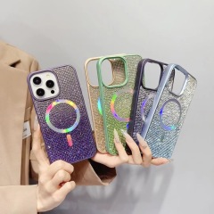 "Gradient Full-Diamond Phone Case with Magnetic Suction, Electroplated Gradient Colorful"