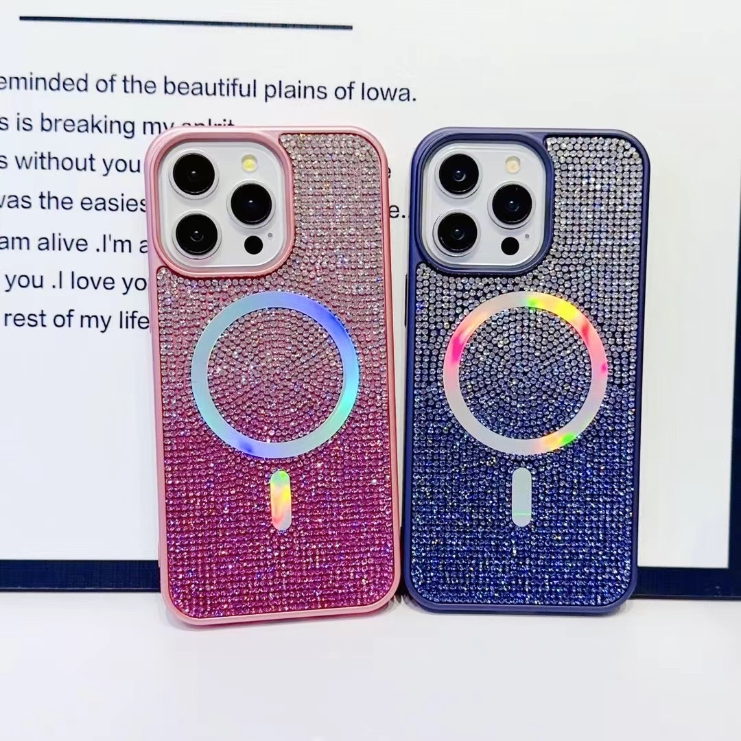"Gradient Full-Diamond Phone Case with Magnetic Suction, Electroplated Gradient Colorful"