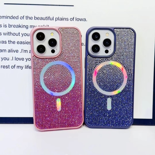 "Gradient Full-Diamond Phone Case with Magnetic Suction, Electroplated Gradient Colorful"