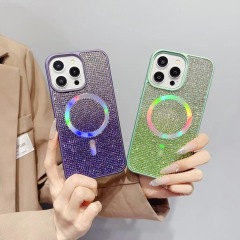 "Gradient Full-Diamond Phone Case with Magnetic Suction, Electroplated Gradient Colorful"