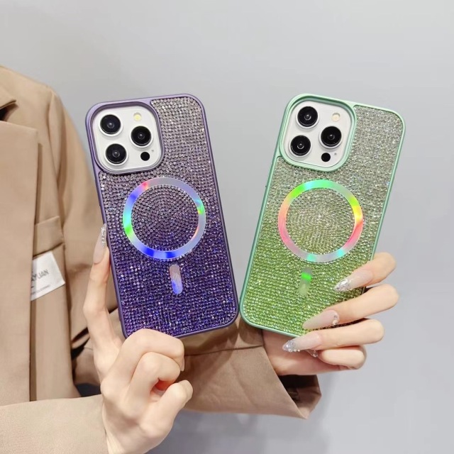 "Gradient Full-Diamond Phone Case with Magnetic Suction, Electroplated Gradient Colorful"