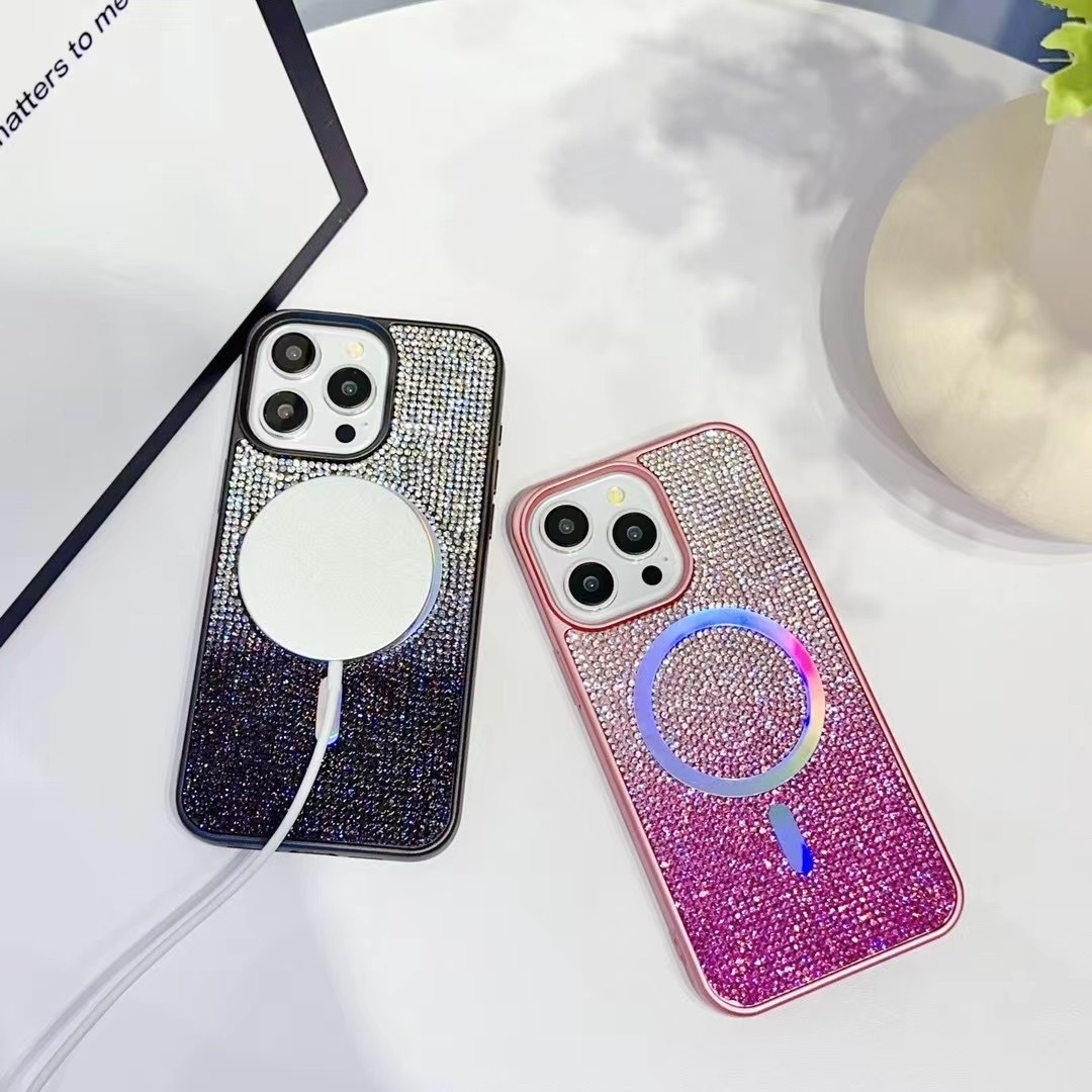 "Gradient Full-Diamond Phone Case with Magnetic Suction, Electroplated Gradient Colorful"