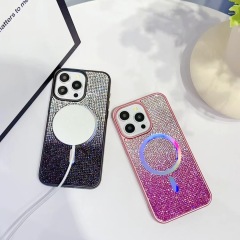 "Gradient Full-Diamond Phone Case with Magnetic Suction, Electroplated Gradient Colorful"