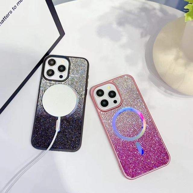 "Gradient Full-Diamond Phone Case with Magnetic Suction, Electroplated Gradient Colorful"