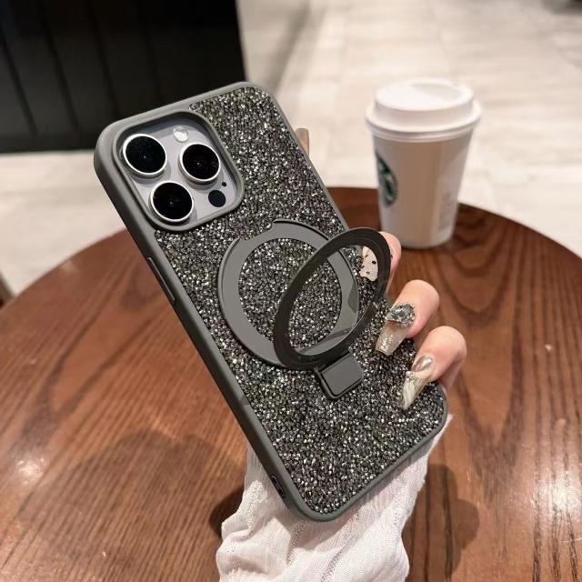 Luxury Diamond-Encrusted Phone Case with Dual Magnetic Stand
