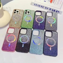 "Gradient Full-Diamond Phone Case with Magnetic Suction, Electroplated Gradient Colorful"