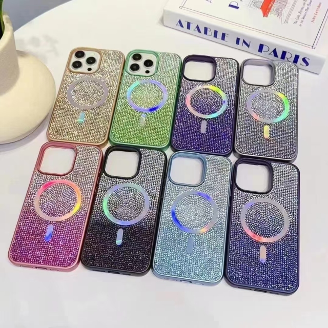 "Gradient Full-Diamond Phone Case with Magnetic Suction, Electroplated Gradient Colorful"