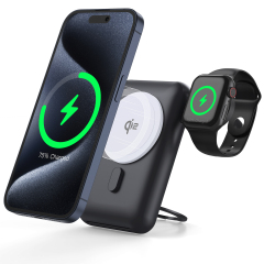Magnetic MP07-15W Charger with Stand, Dual Charging for Watch & Phone