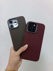 Carbon Fiber Texture Leather Phone Case with Lens Bracket