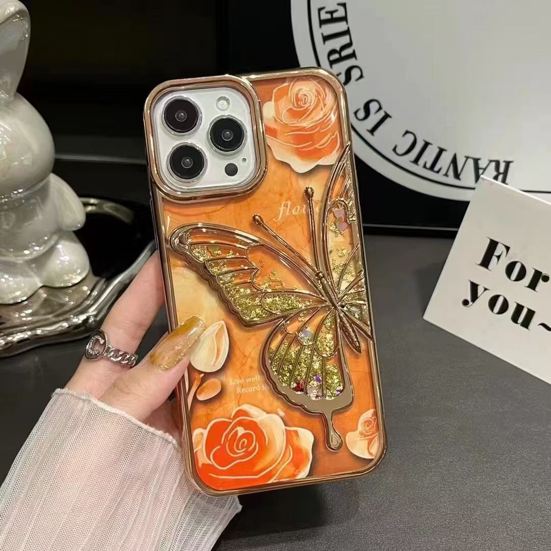 "Premium Electroplated Butterfly Design Flowing Sand Phone Case"