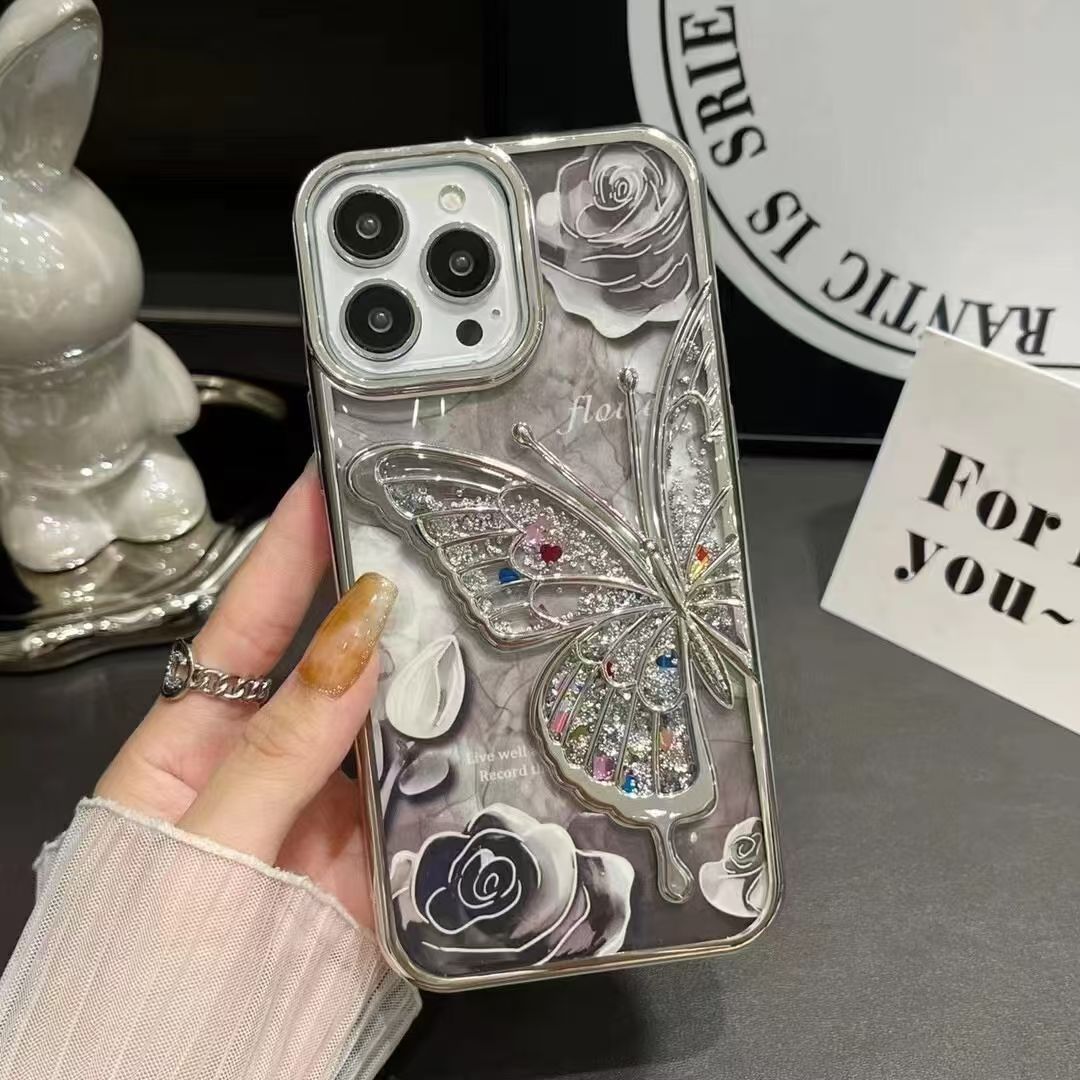 "Premium Electroplated Butterfly Design Flowing Sand Phone Case"