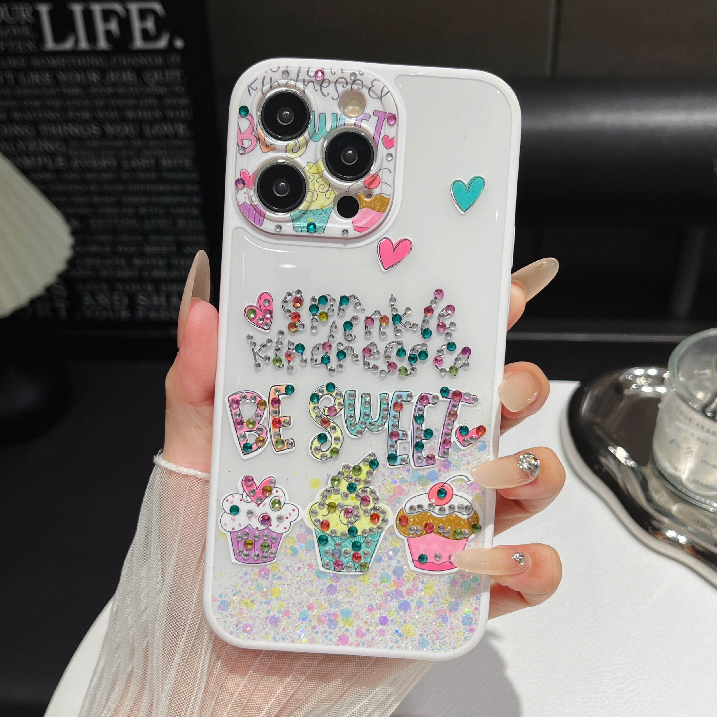 "Colorful & Durable Phone Case with Glitter Eyes - Strong Protection & Decoration"