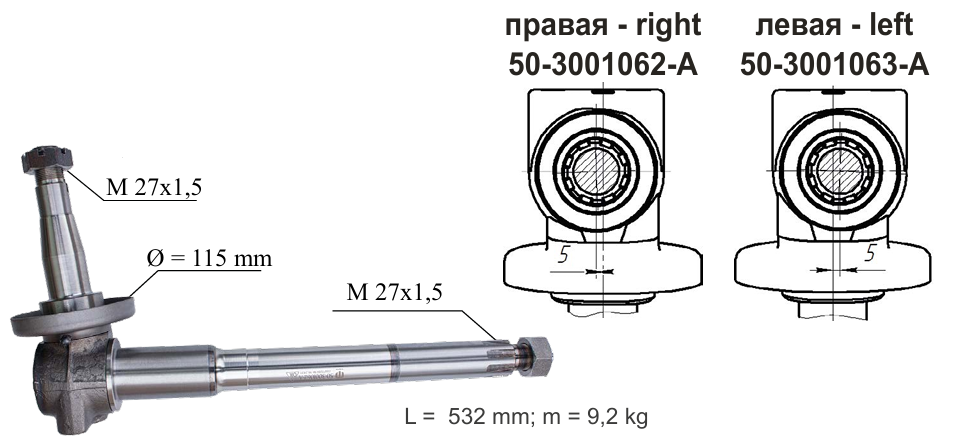 ЦАПФА ПОВОРОТНАЯ
 МТЗ-50  50-3001063-A
левая - left
 Steering stub MTZ-80