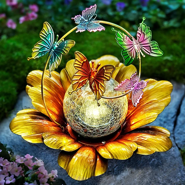 Solar Lotus Light with Decorative Butterfly