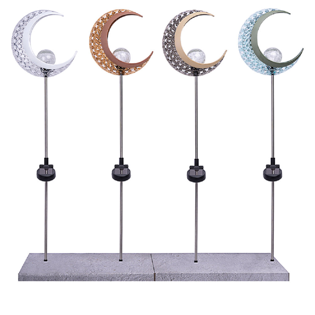 Moon Shape Solar Stake Light with Cracked Glass Globe