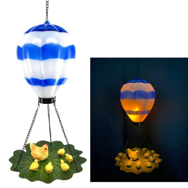 Hot Air Balloon Solar Hanging Light with Bird feeder