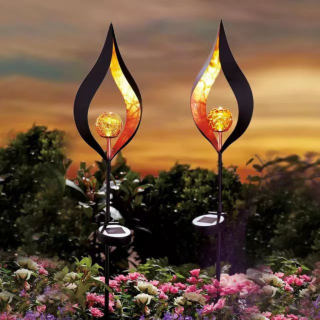 Set of 2 Bronze Flame Solar Stake Light