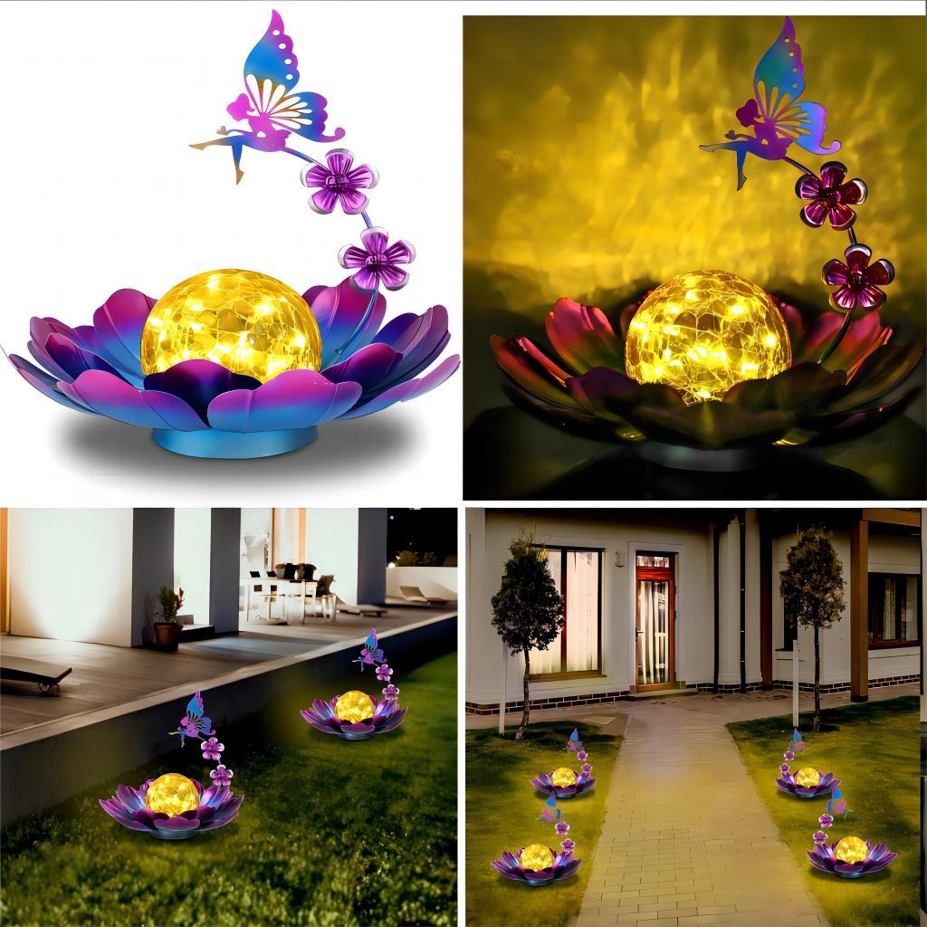 Solar Lotus Fairy Light with Crackle Glass Ball