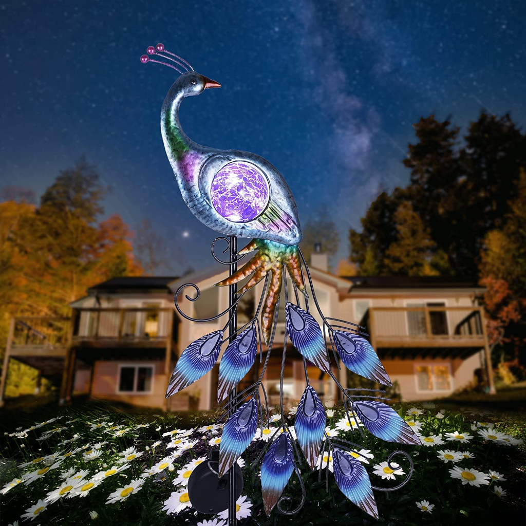 Metal Peacock Solar Stake Light
