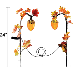 Set of 2 Pine Cone with Maple Leaves Solar Stake Light