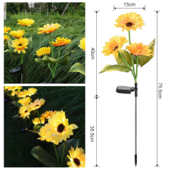 Pack of 3 Simulation Sunflower Solar Stake Light