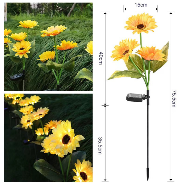 Pack of 3 Simulation Sunflower Solar Stake Light
