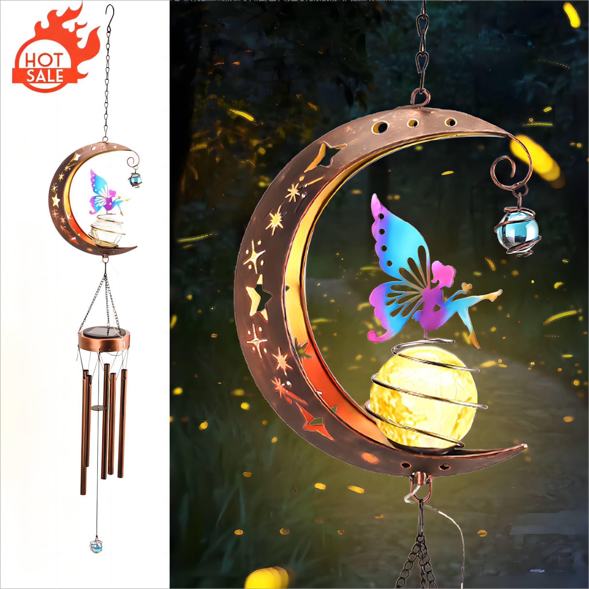 Moon Fairy Wind Chimes Hanging Solar Light