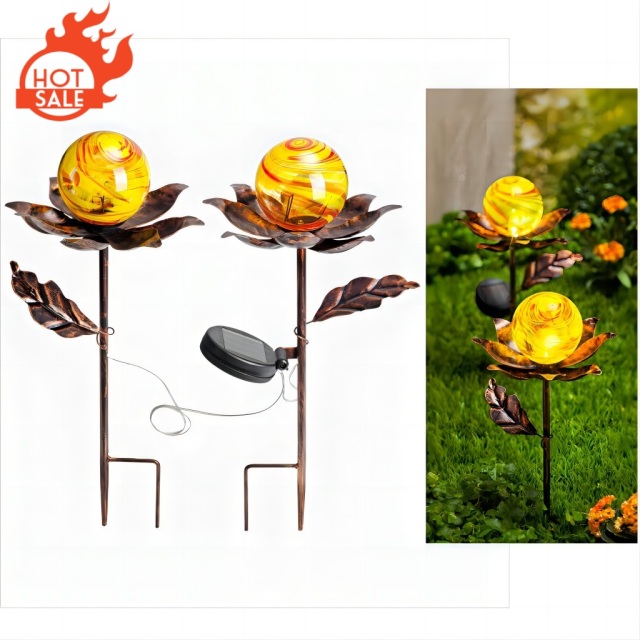 Set of 2 Solar Lotus Stake Light