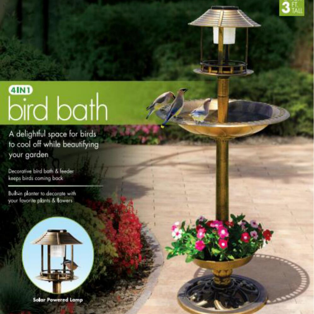 4 in 1 Garden Bird Bath with Solar Light