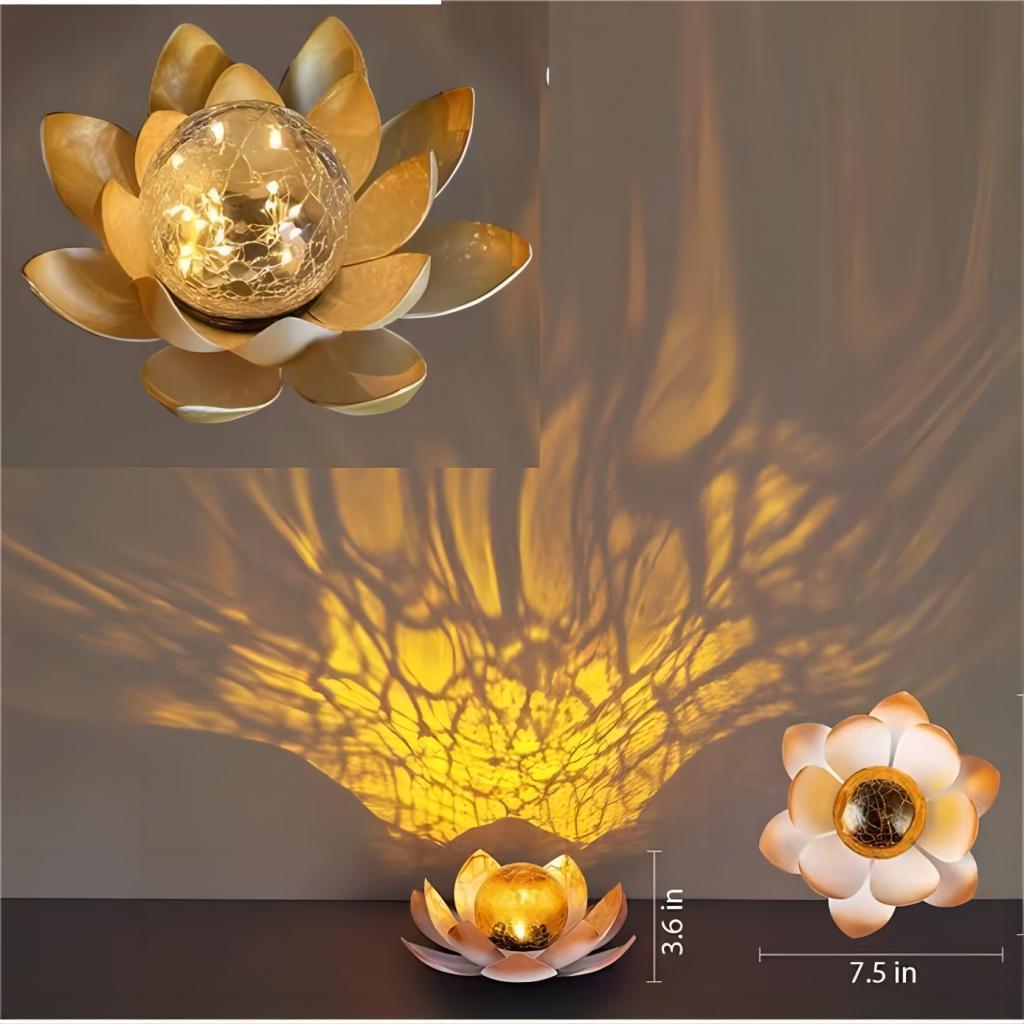 Crackle Globe Glass Solar Lotus Light
