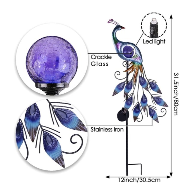 Metal Peacock Solar Stake Light