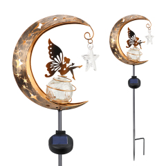 Fairy Sitting on Crackle Glass Ball Solar Stake Light