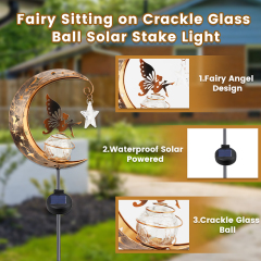 Fairy Sitting on Crackle Glass Ball Solar Stake Light