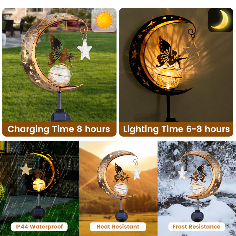 Fairy Sitting on Crackle Glass Ball Solar Stake Light