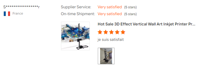 France buyer 5 star review 3D vertical wall art inkjet printer
