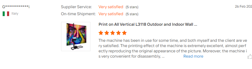 Italy customer feedback L3118 vertical wall printer perfect printing effect