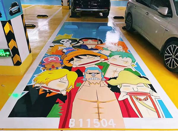 Anime cartoon private parking floor 3D UV mural