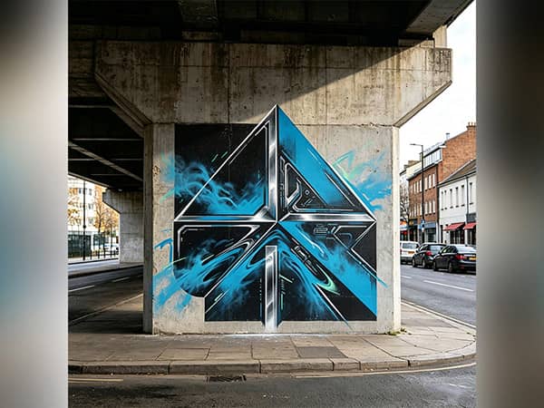 Cyber geometric concrete pillar graffiti