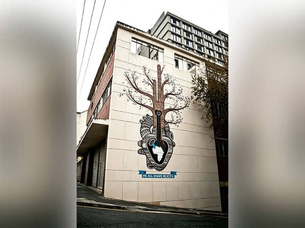 Building exterior cultural tree wall mural
