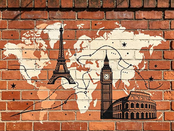 Vintage landmark brick wall decorative print